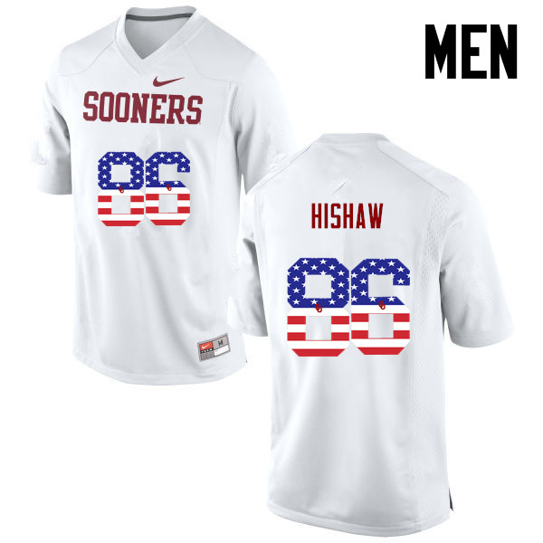 Men Oklahoma Sooners #86 Carlos Hishaw College Football USA Flag Fashion Jerseys-White - Click Image to Close